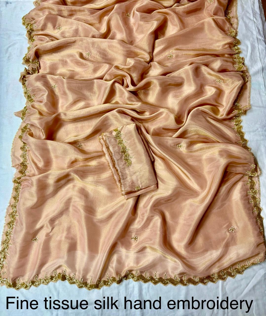 FINE TISSUE SILK HAND EMBROIDERY SAREE