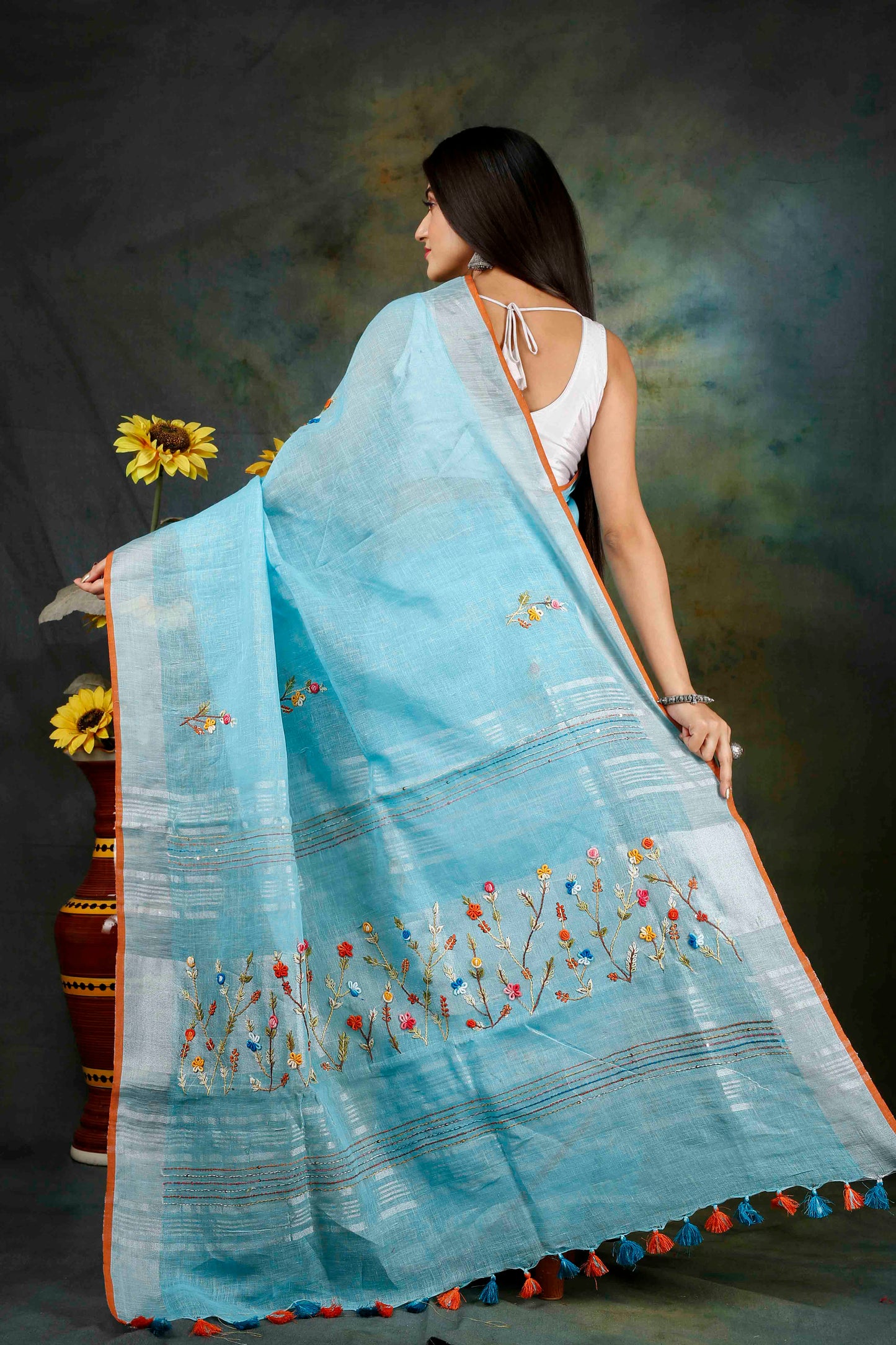 Linen Embroidery Saree