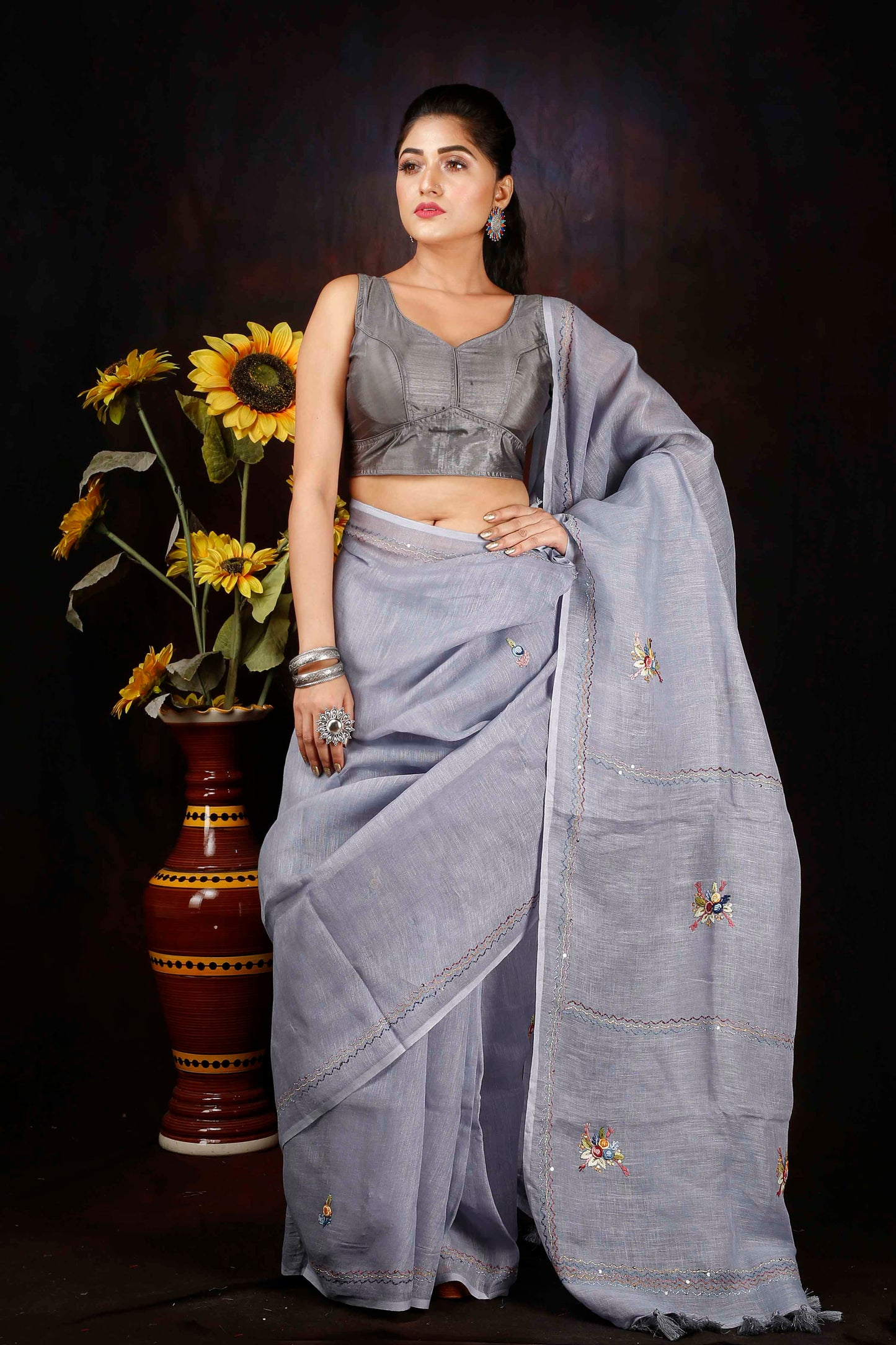 PREMIUM QUALITY LINEN EMBROIDERY SAREE