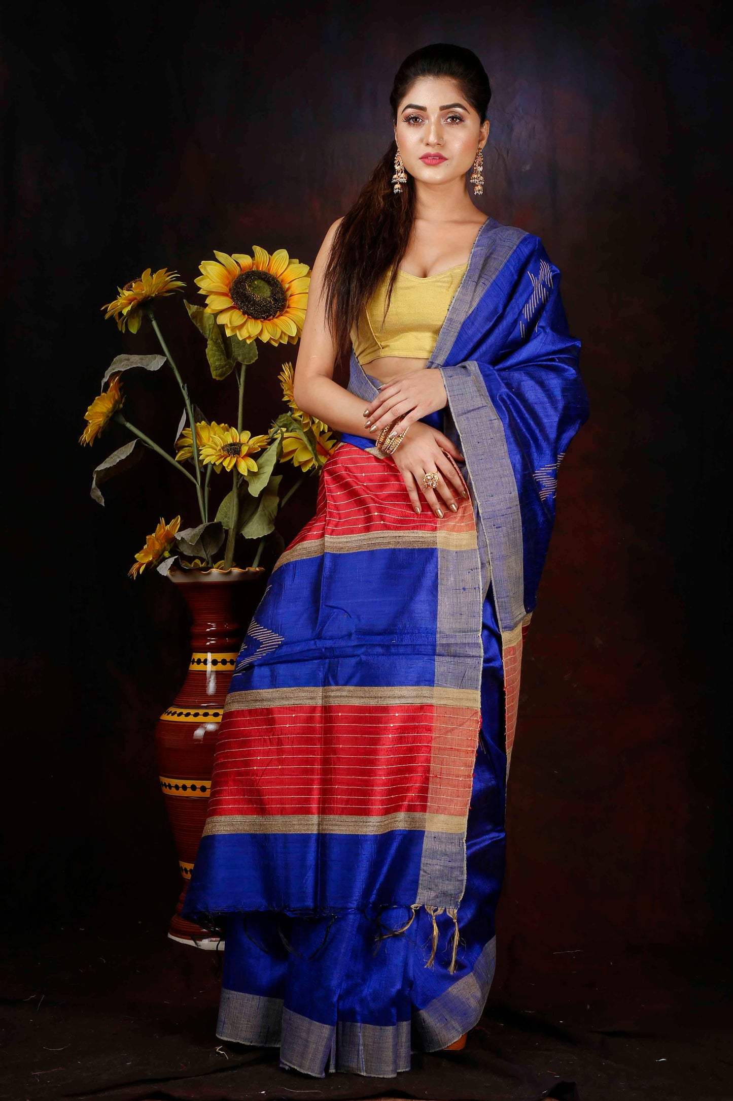ELEGANT ROYAL BLUE DUPION SILK SAREE