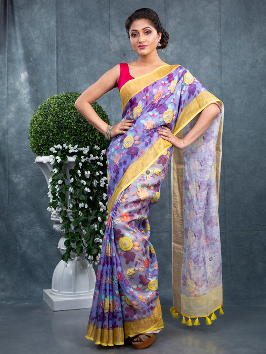 Linen digital printed saree
