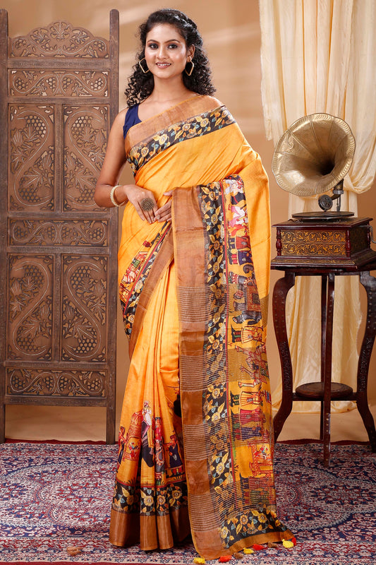 KALMKARI PRINT TUSSAR SAREE