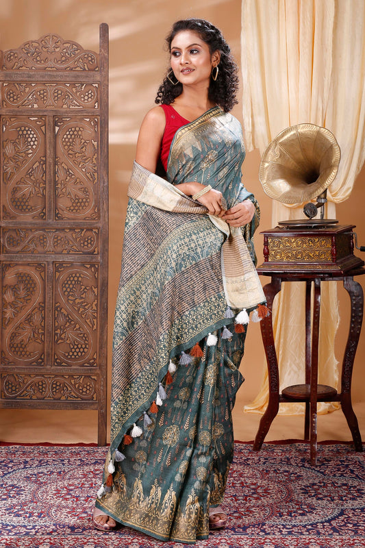 ELEGANT SILK SAREE WITH SILKMARK CERTIFIED (GRAY)
