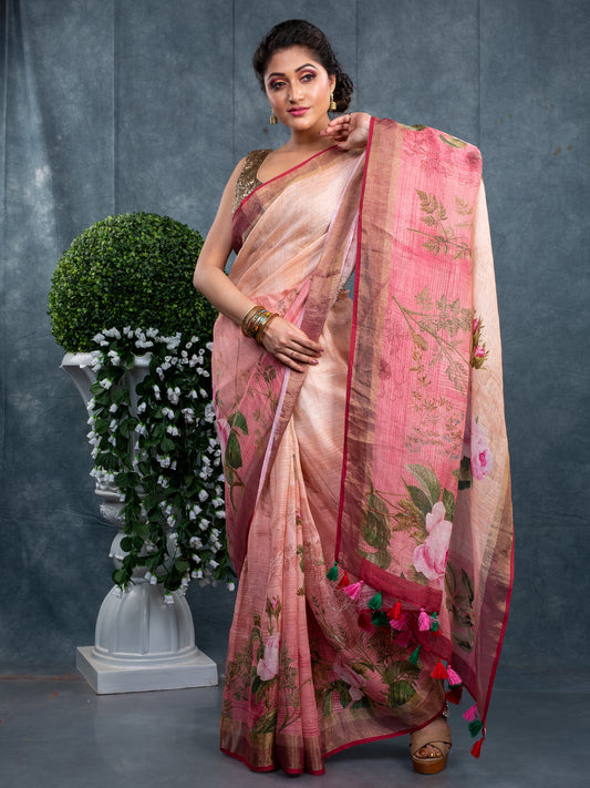 Line digital printed saree