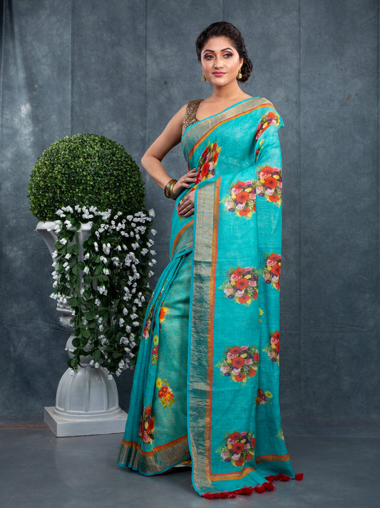 100% LINEN FLORAL PRINT SAREE