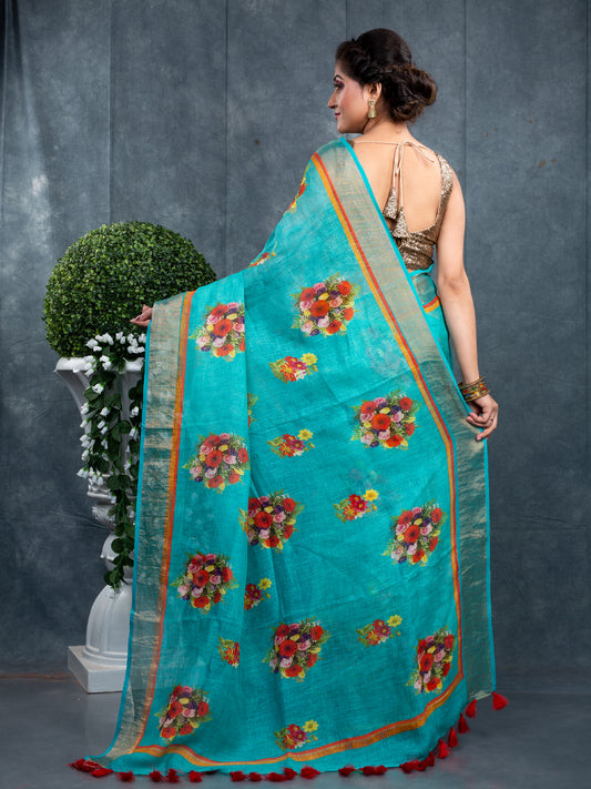 100% LINEN FLORAL PRINT SAREE