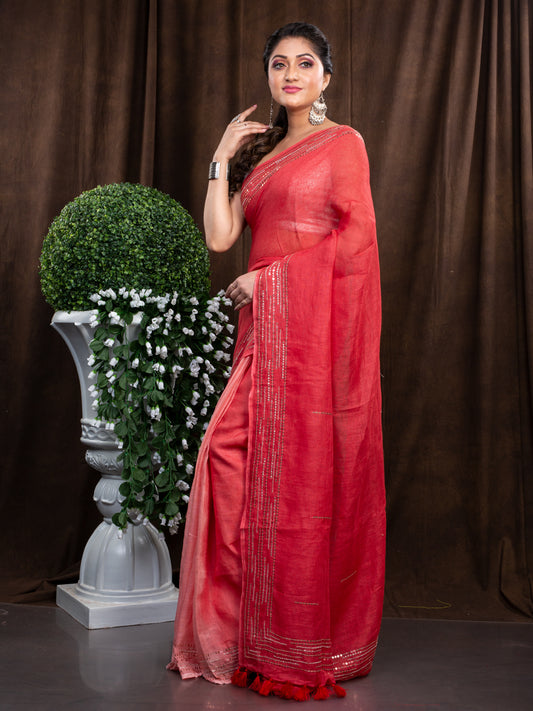 LINEN SOLID COLOR EMBROIDERY SAREE