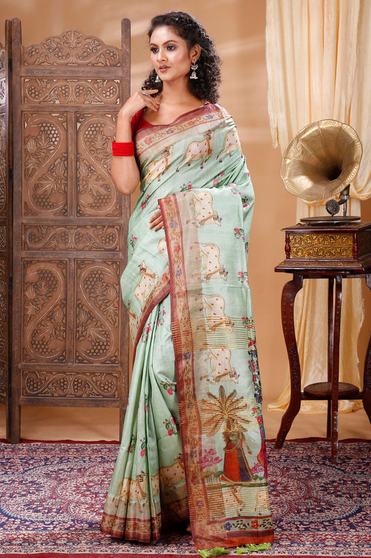 ELEGANT SILK KALAMKARI PRINT SAREE WITH SILKMARK CERTIFIED