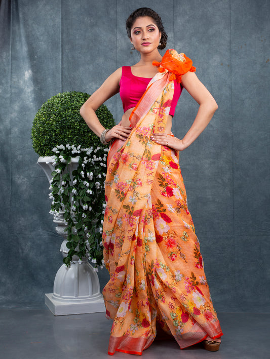 Linen digital printed saree