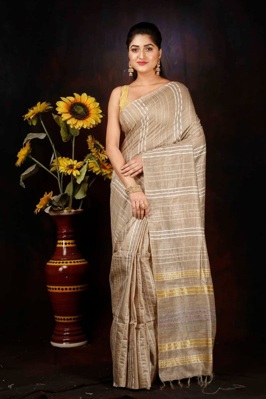 Earthy Elegance Beige Handloom Cotton Saree