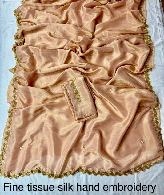 FINE TISSUE SILK HAND EMBROIDERY SAREE