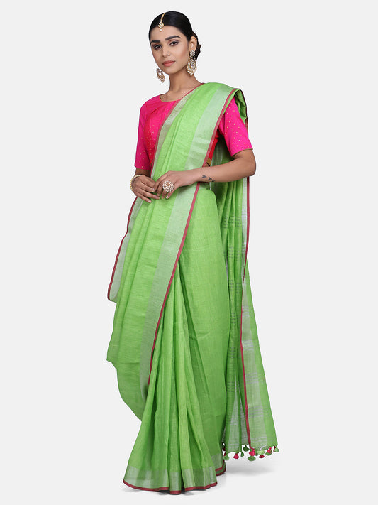 Linen solid color Saree
