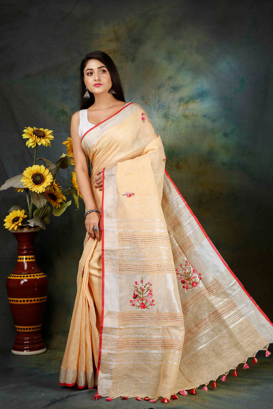 Linen French Knot Saree