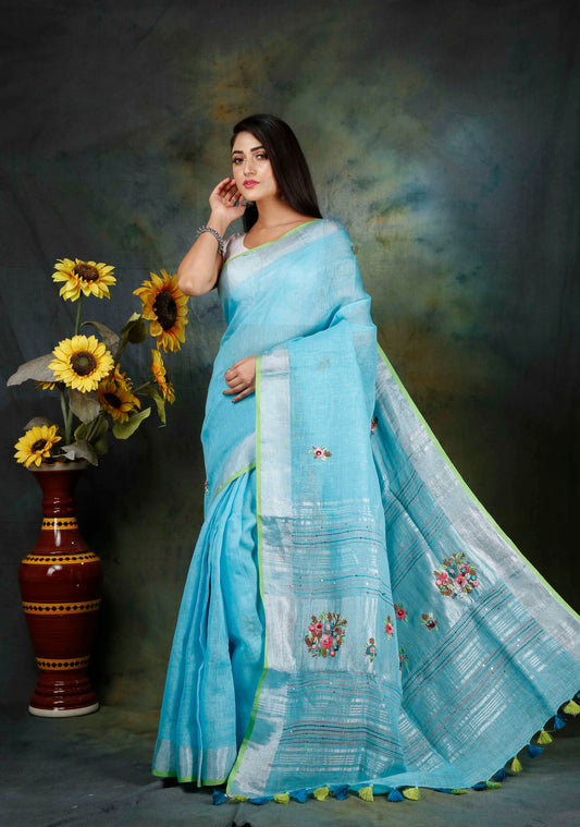 Linen Embroidery Saree