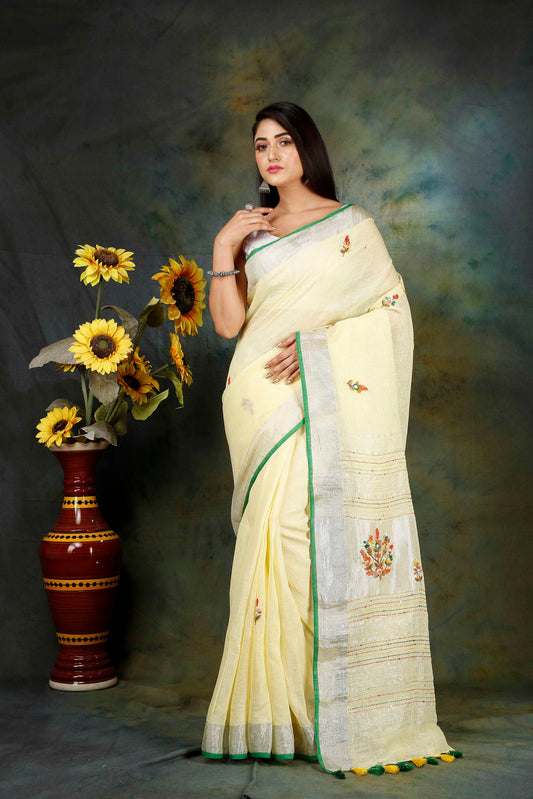 PREMIUM QUALITY LINEN HAND EMBROIDERY SAREE