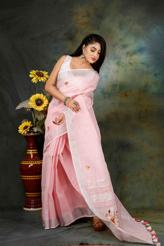 ELEVATE YOUR WAREDROBE WITH THIS EMBROIDERY SAREE(BABY PINK)