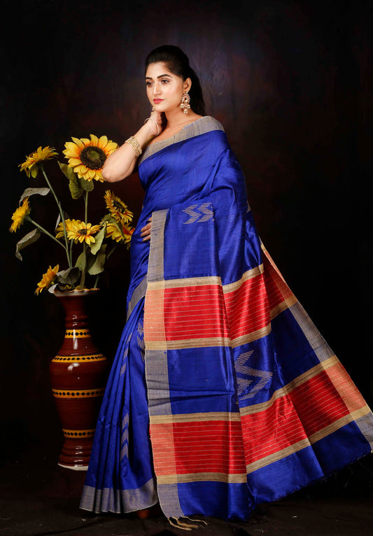 ELEGANT ROYAL BLUE DUPION SILK SAREE