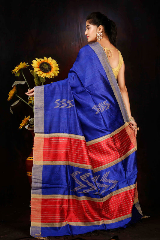 ELEGANT ROYAL BLUE DUPION SILK SAREE