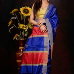 Royale Blue with Red Contrast Dupion Silk Saree